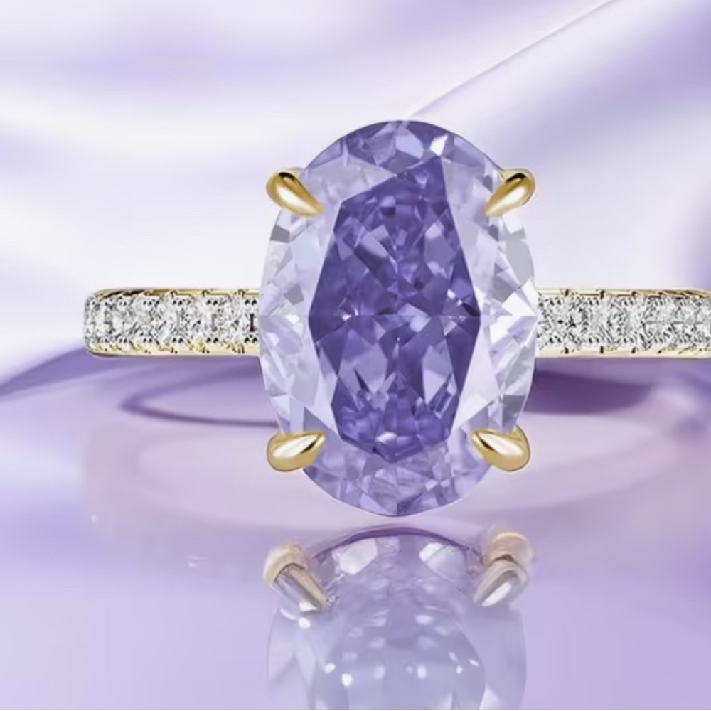 Sterling Silver purple simulated tanzanite with Moissanite in pave setting